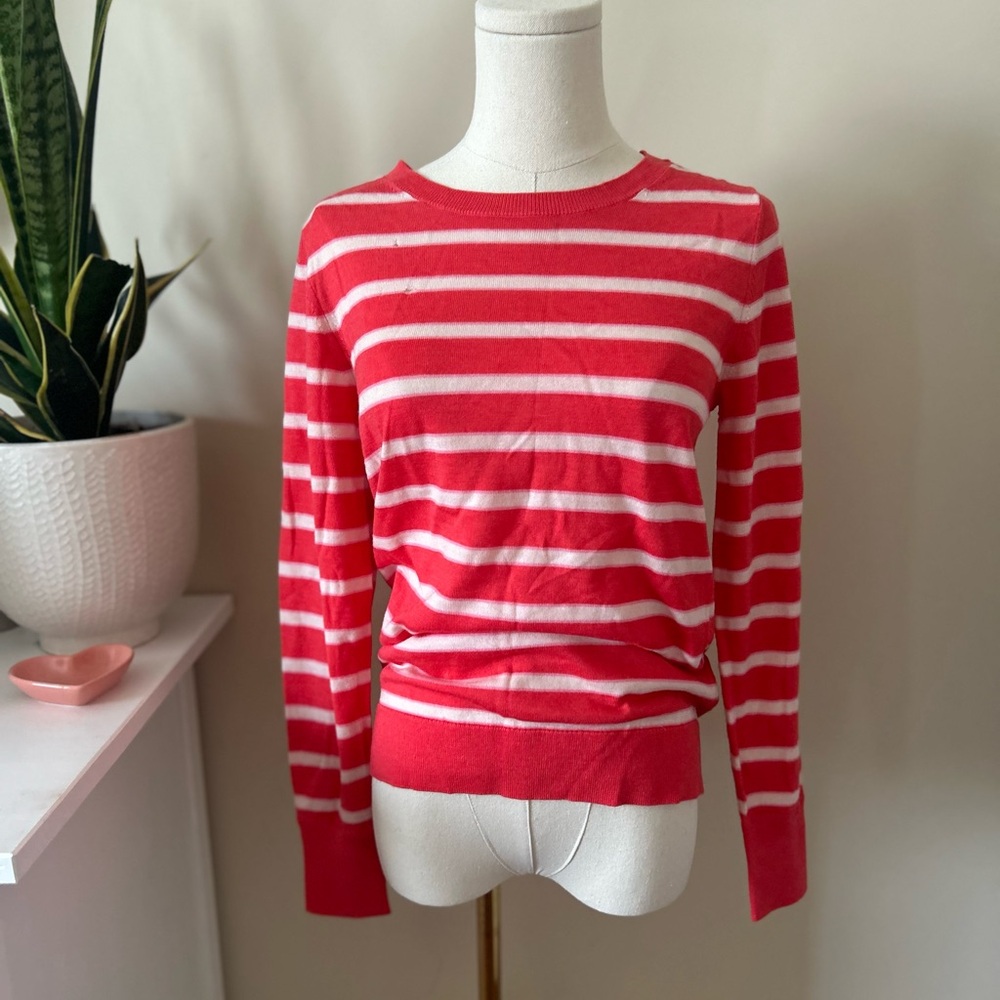 Banana Republic Red Pink and white striped light knit sweater BNWT